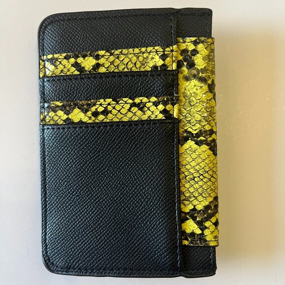 Snakeskin Print Card Wallet / Python Pattern Zip Around / Yellow / Black- NWT - Picture 2 of 5